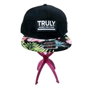 Truly Hard Seltzer Snap Back Hat Unisex Adult One Size Cap Black Tropical Floral